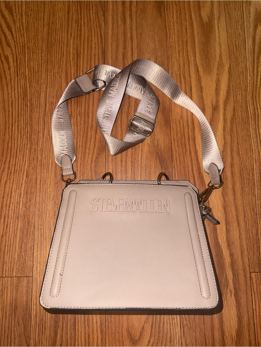 Steve Madden Cream Structured Crossbody with Logo Strap
